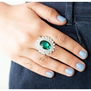 Rhinestone green emerald Adjustable ring